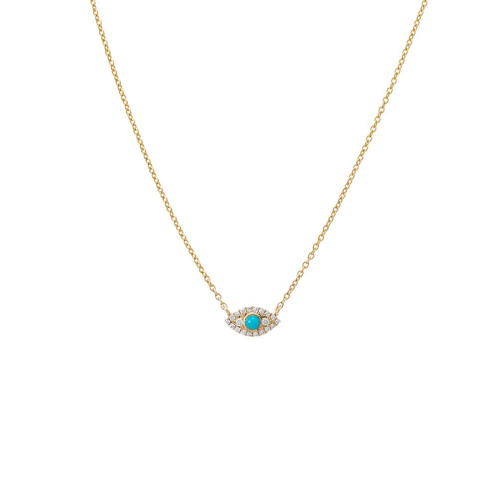 Diamond Pave X Turquoise Evil Eye Necklace 14K - The Closet