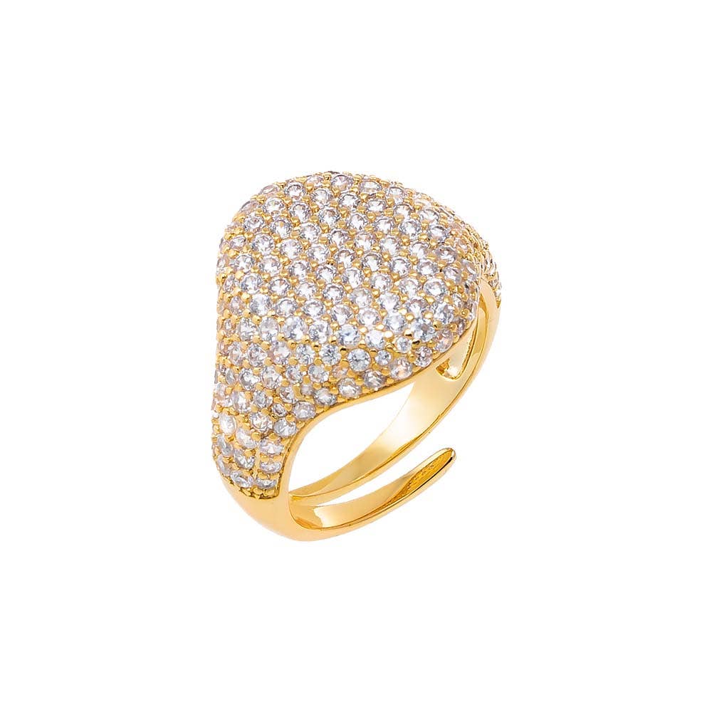 Pave Statement Pinky Signet Adjustable Ring - The Closet