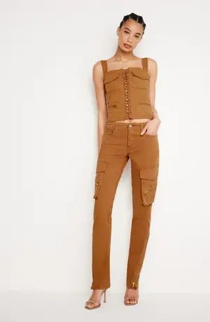 Sleeveless Twill Corset Tank - The Closet