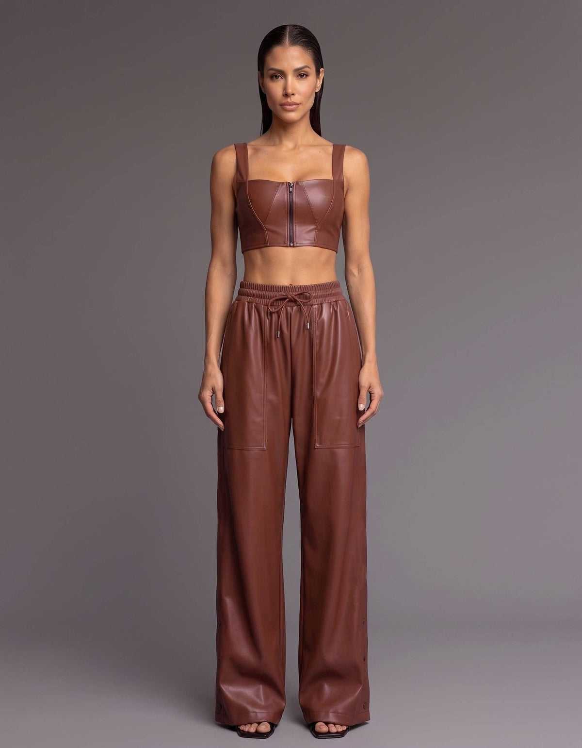 CARA LEATHER PANTS [Mocha]