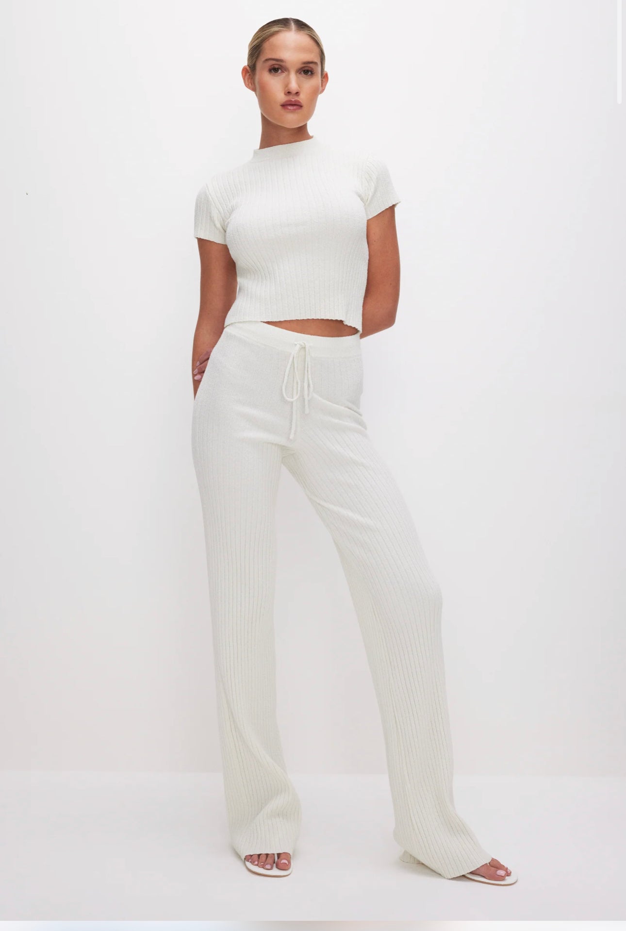 RIBBED TERRY FLARED PANTS