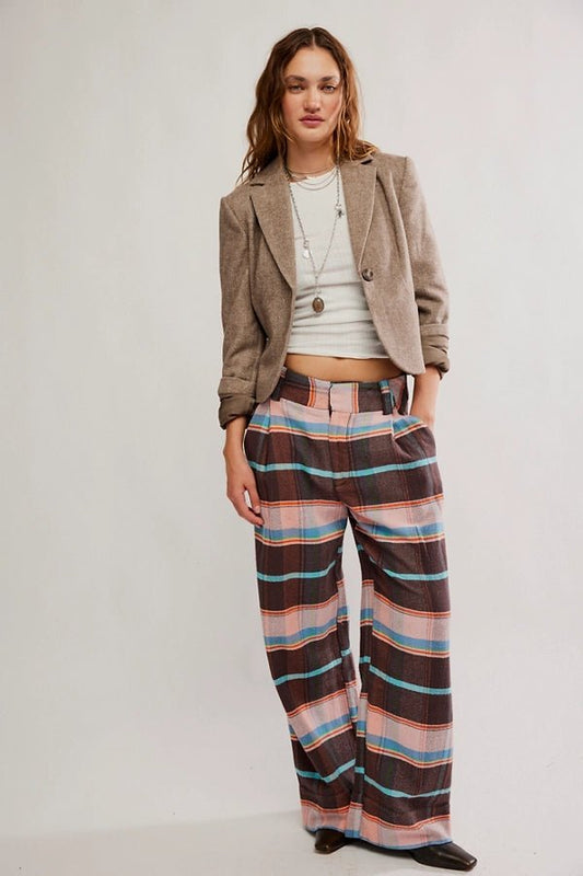 Buckle Back Plaid Trouser - The Closet