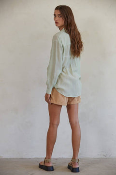 Button Down Collar Neck Long Sleeve Shirt Top - The Closet