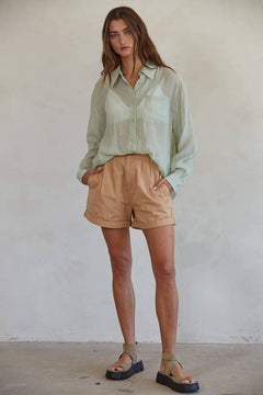 Button Down Collar Neck Long Sleeve Shirt Top - The Closet