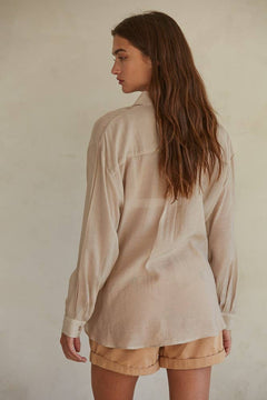 Button Down Collar Neck Long Sleeve Shirt Top - The Closet