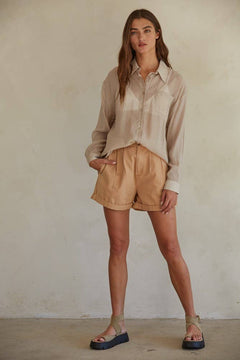 Button Down Collar Neck Long Sleeve Shirt Top - The Closet