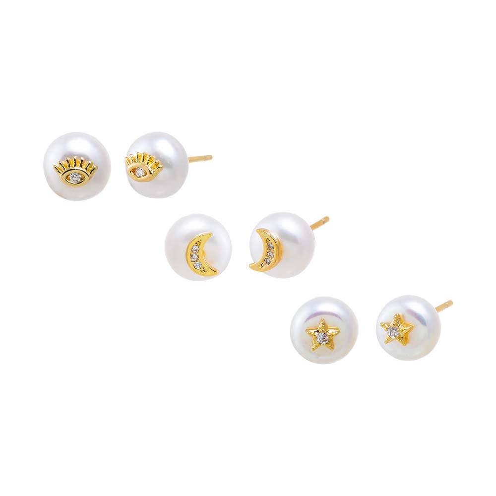 Celestial Pearl Stud Earring Combo Set - The Closet