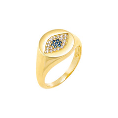Colored Pave Evil Eye Signet Pinky Ring - The Closet