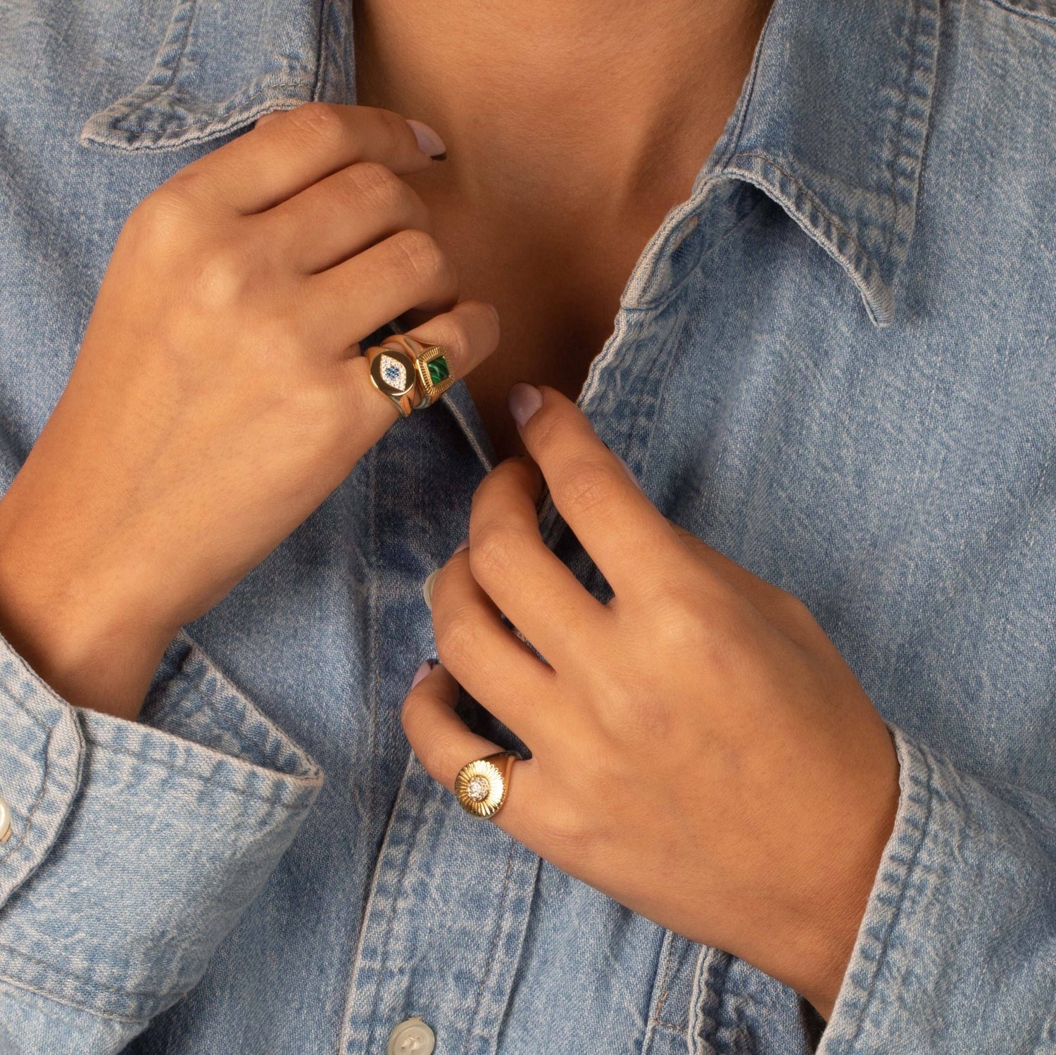Colored Pave Evil Eye Signet Pinky Ring - The Closet