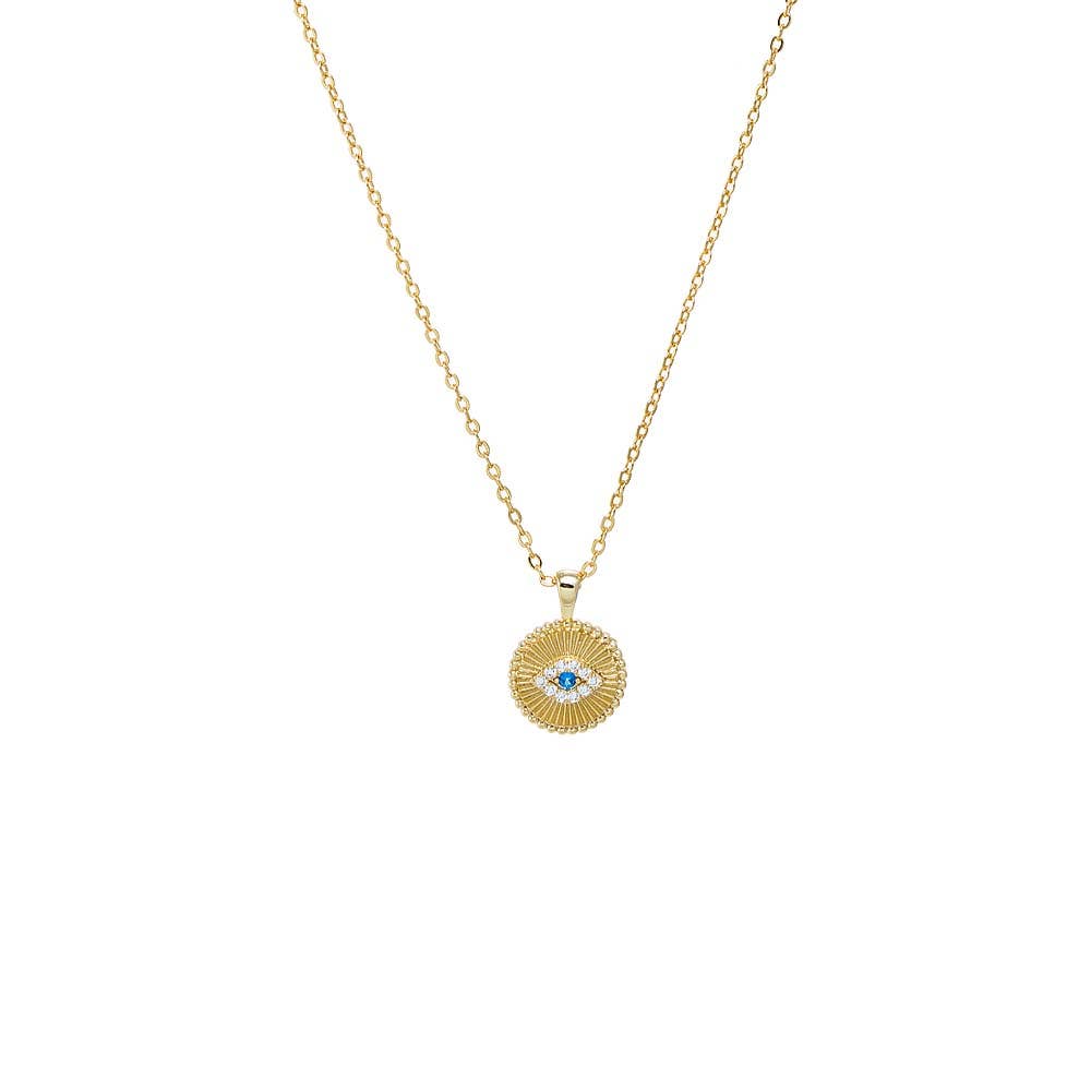 CZ Evil Eye Disc Pendant Necklace - The Closet