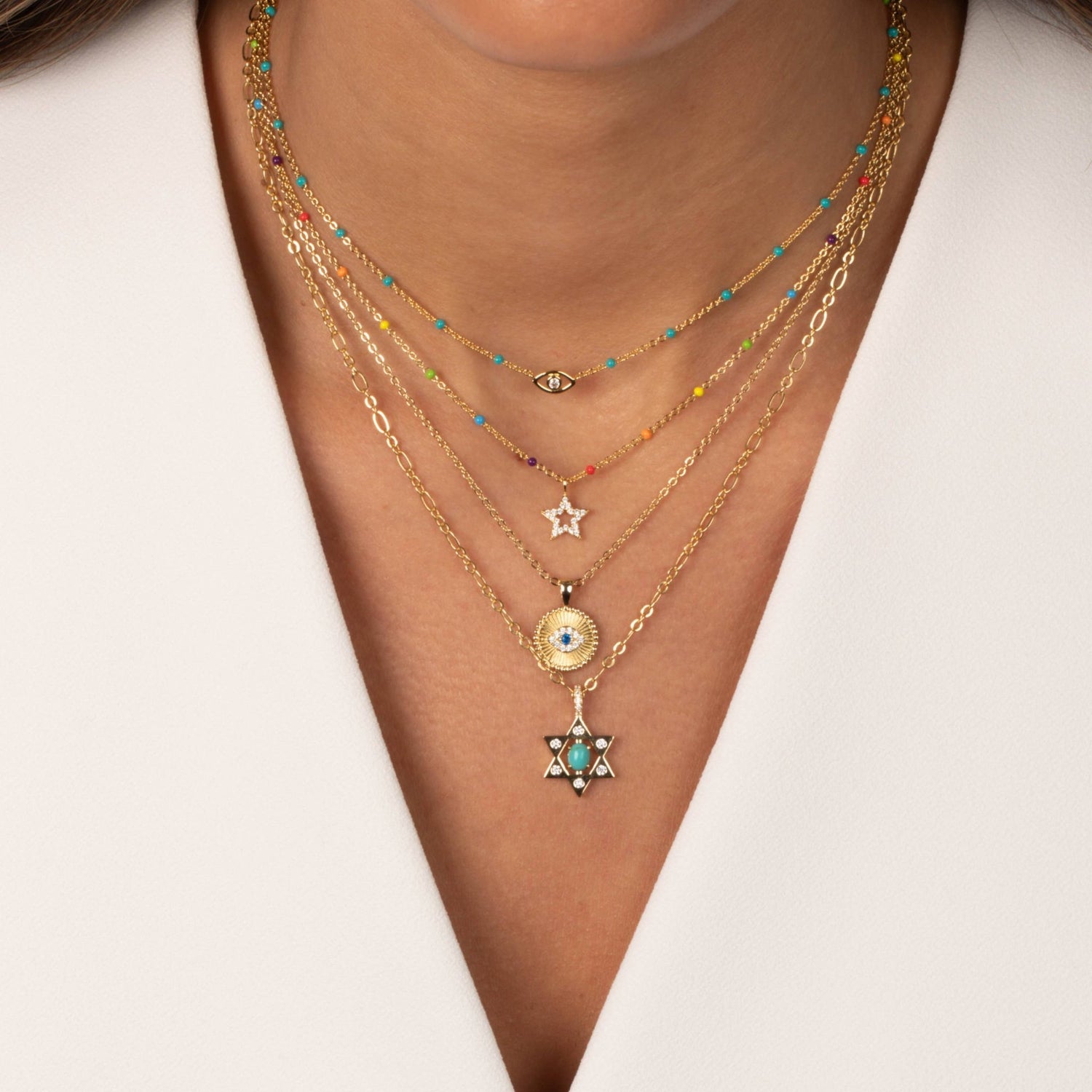 CZ Evil Eye Disc Pendant Necklace - The Closet