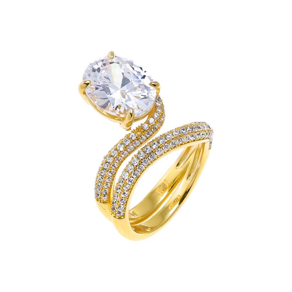 CZ Pave Looped Oval Stone Ring - The Closet