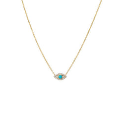 Diamond Pave X Turquoise Evil Eye Necklace 14K - The Closet