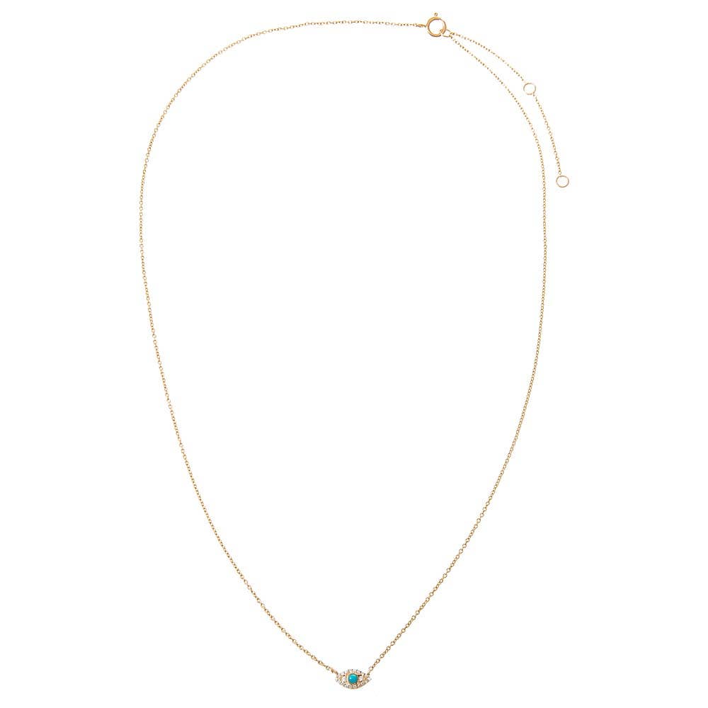Diamond Pave X Turquoise Evil Eye Necklace 14K - The Closet