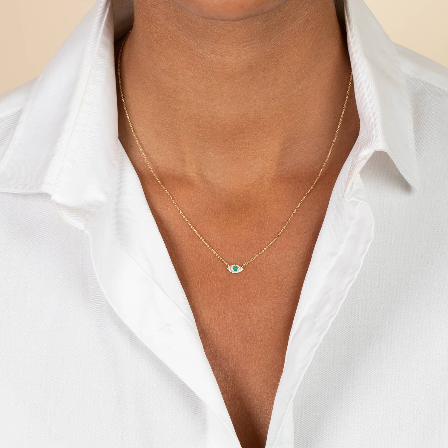 Diamond Pave X Turquoise Evil Eye Necklace 14K - The Closet