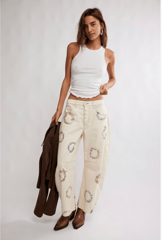 GOOD LUCK PRINTED BARREL JEAN - The Closet