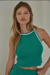 KNIT SWEATER COTTON NYLON HALTER CROP TANK - The Closet