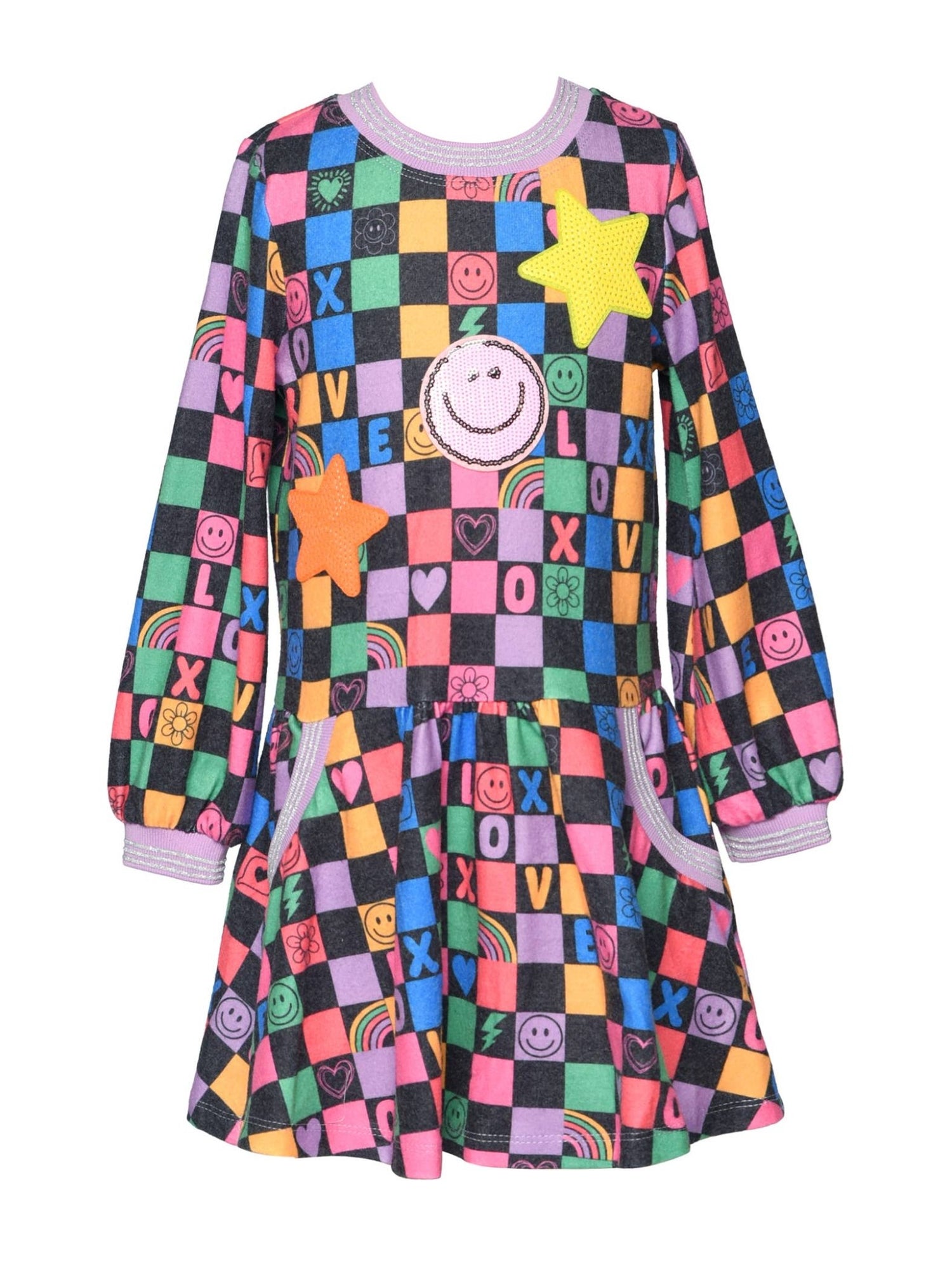 L/S FIT AND FLARE CHECKERED PRINT DRESS - The Closet
