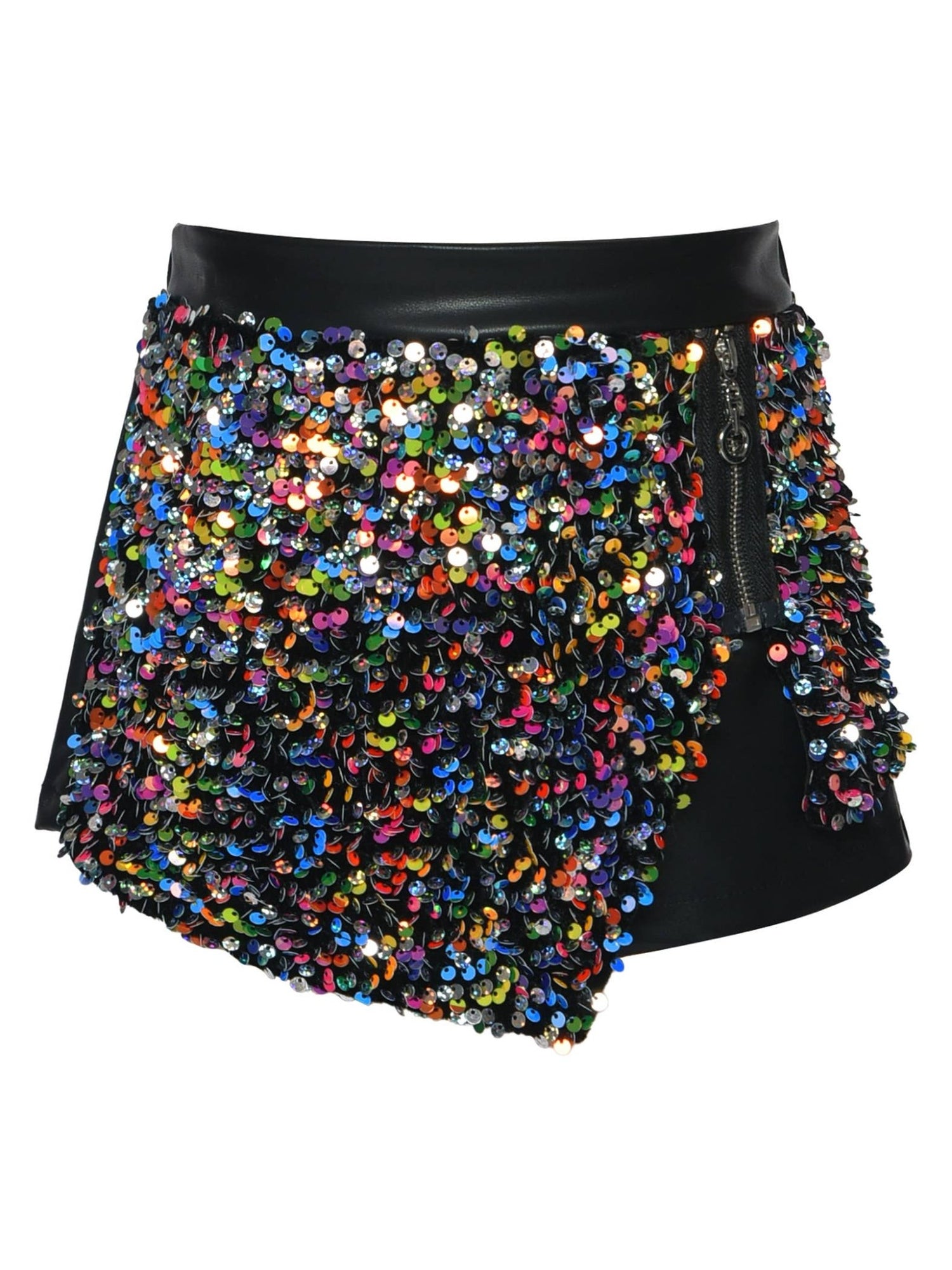 SEQUIN SKORT W/ FAUX LEATHER CONTRAST - The Closet