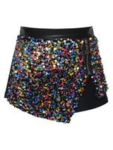 SEQUIN SKORT W/ FAUX LEATHER CONTRAST - The Closet