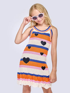 STRIPE KNIT DRESS W/ HEART PATCHES - The Closet