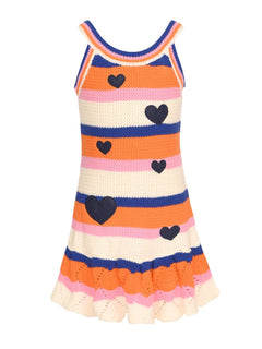 STRIPE KNIT DRESS W/ HEART PATCHES - The Closet