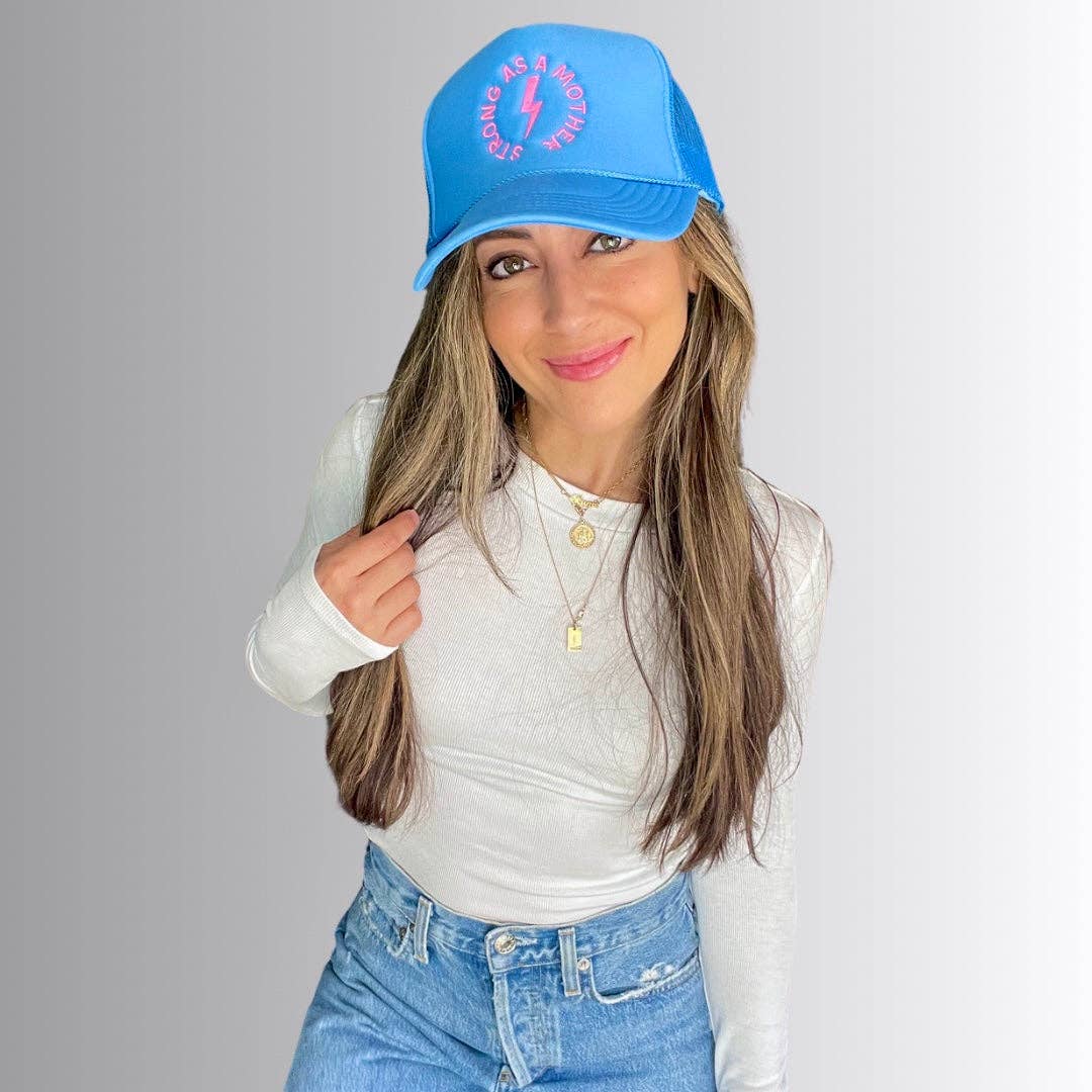 Strong as a mother™ Embroidered Trucker Hat - Sky Blue - The Closet