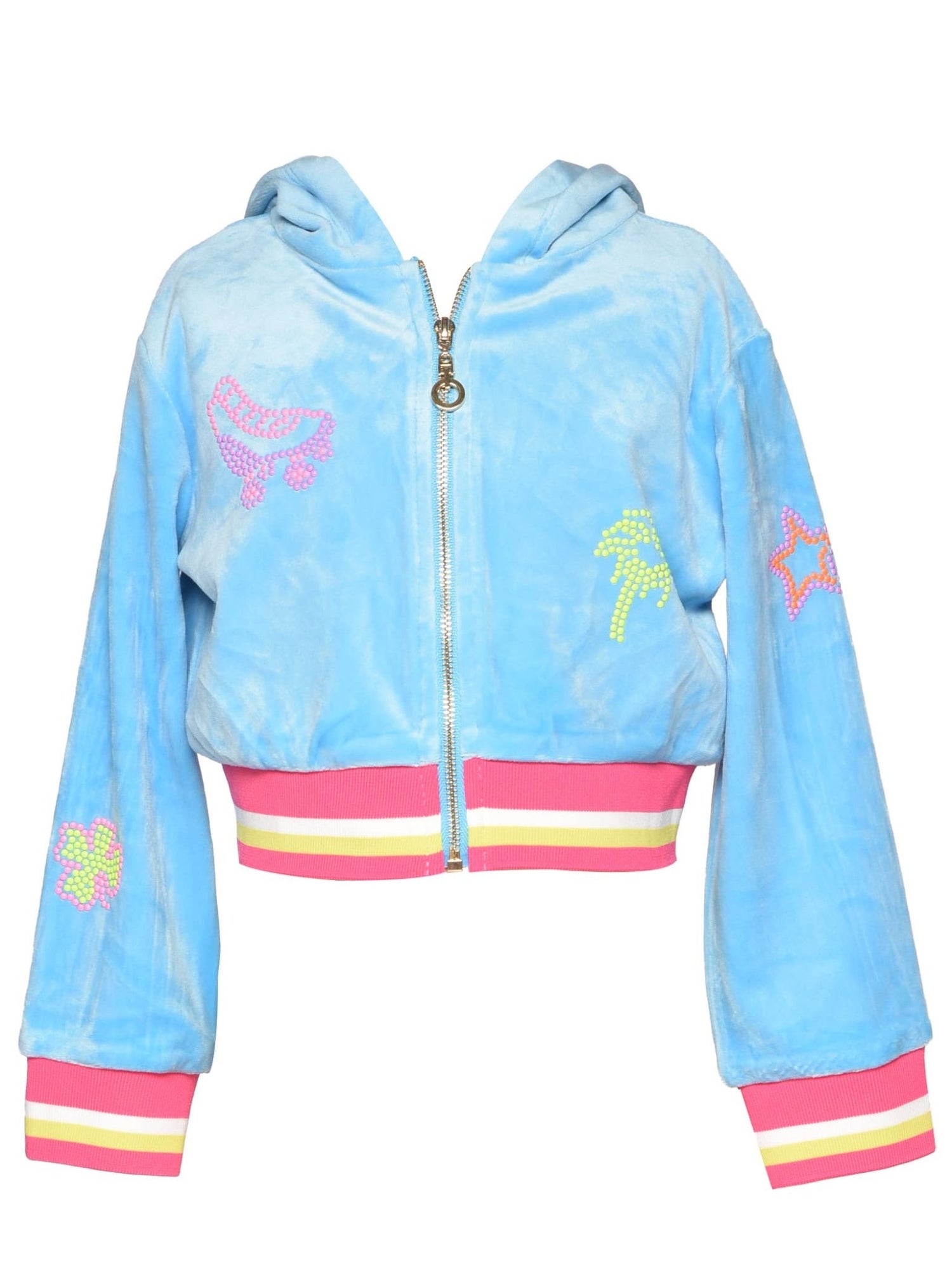 VELOUR CROPPED HOODIE W/ BUBBLE RHINESTONE DETAIL - The Closet
