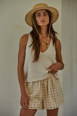 Woven Cotton Eyelet Embroidered Straight Leg Shorts - The Closet