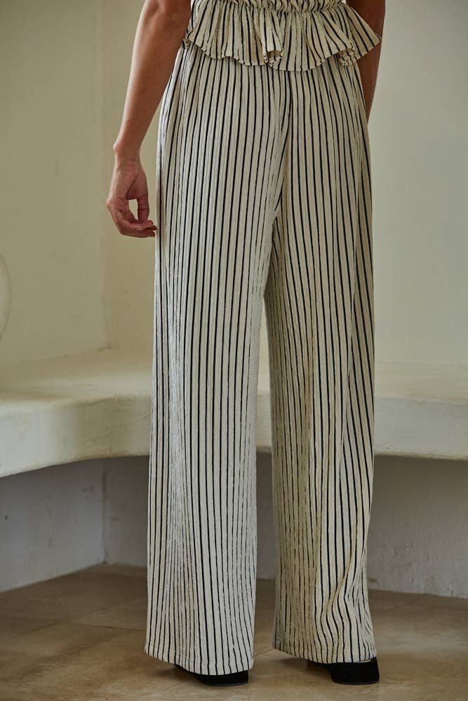Woven Polyester Spandex Striped Set - The Closet